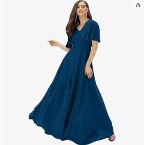 KOH KOH Long Elegant Bridesmaid Evening Cocktail Modest Maxi Dress (Blue, S)